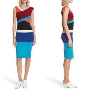 TRACY REESE Colorblock Surplice Sheath Stretch Knit Midi Dress Size 16